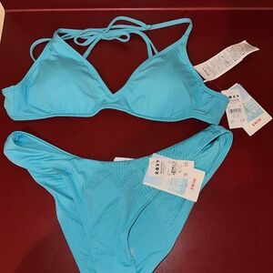 Roxy Blue Athletic Bikini Top and Bottom - Women’s Medium